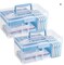 2 x 2 layered clear plastic divider storage boxes with removable tray 11.42x6.3x5.71 In(Blue) Multipurpose Stationery Storage Box with Handle Portable Sewing Box Transparent Case for Home